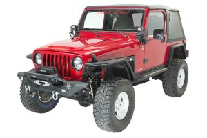 Jeep Wrangler TJ Front Bumper - Fishbone Offroad - Heavy Duty Winch with LED's - Black Textured Powdercoat - `97-`06